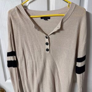 American Eagle Cream Ribbed Henley Sweater